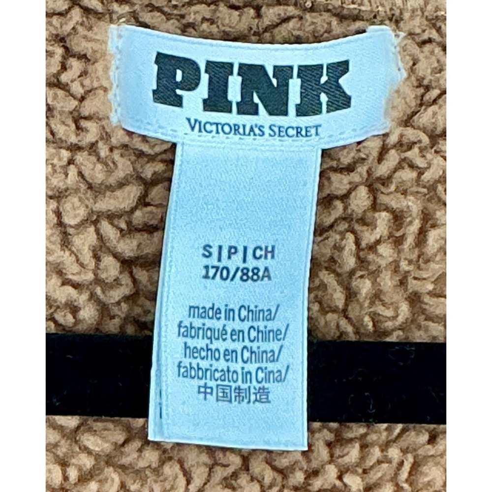 PINK Victoria's Secret Sherpa Teddy Cropped Cardigan Sweater Small Brown Cozy - Picture 3 of 12